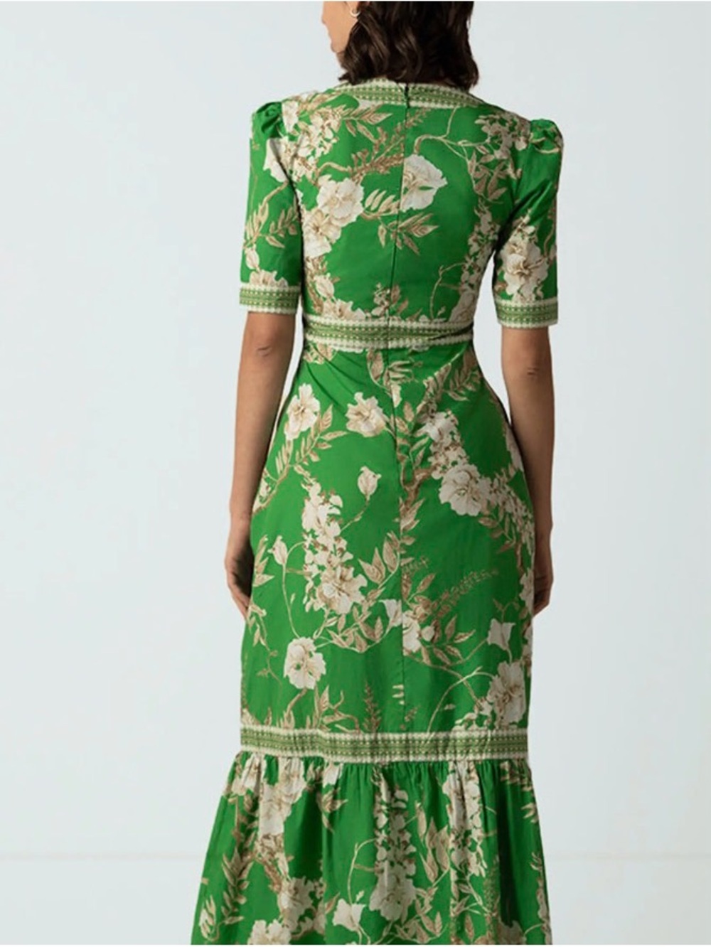 Raishma Darcie Green Floral Maxi Dress V Neck 100% Cotton Size 16 - Picture 2 of 12